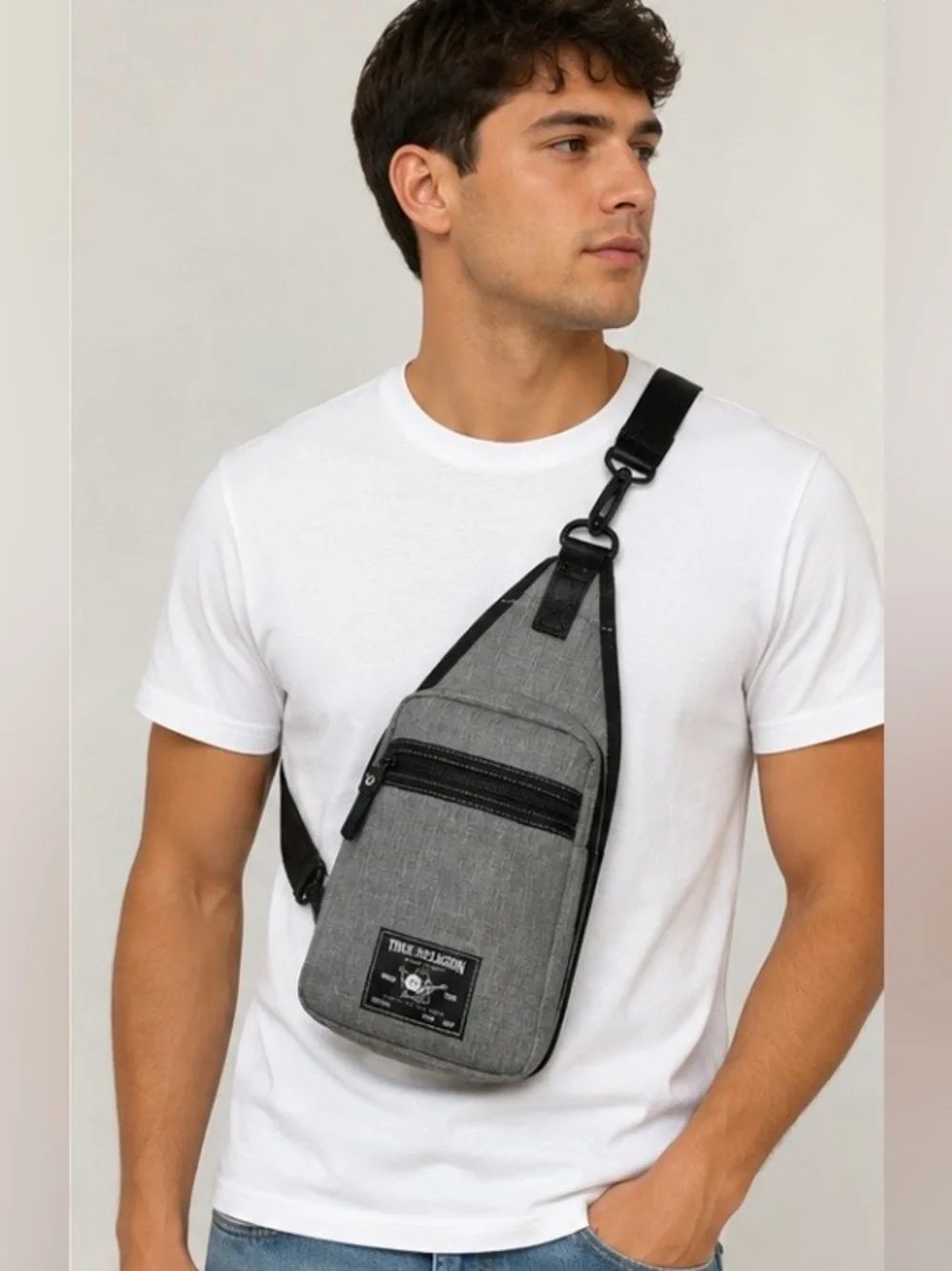 True Religion Crossbody Sling Bag Grey Heather